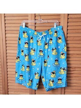 Men’s Rubber Duck Funny Novelty Duck Print Pool Shorts Swim Trunks Size XXL New